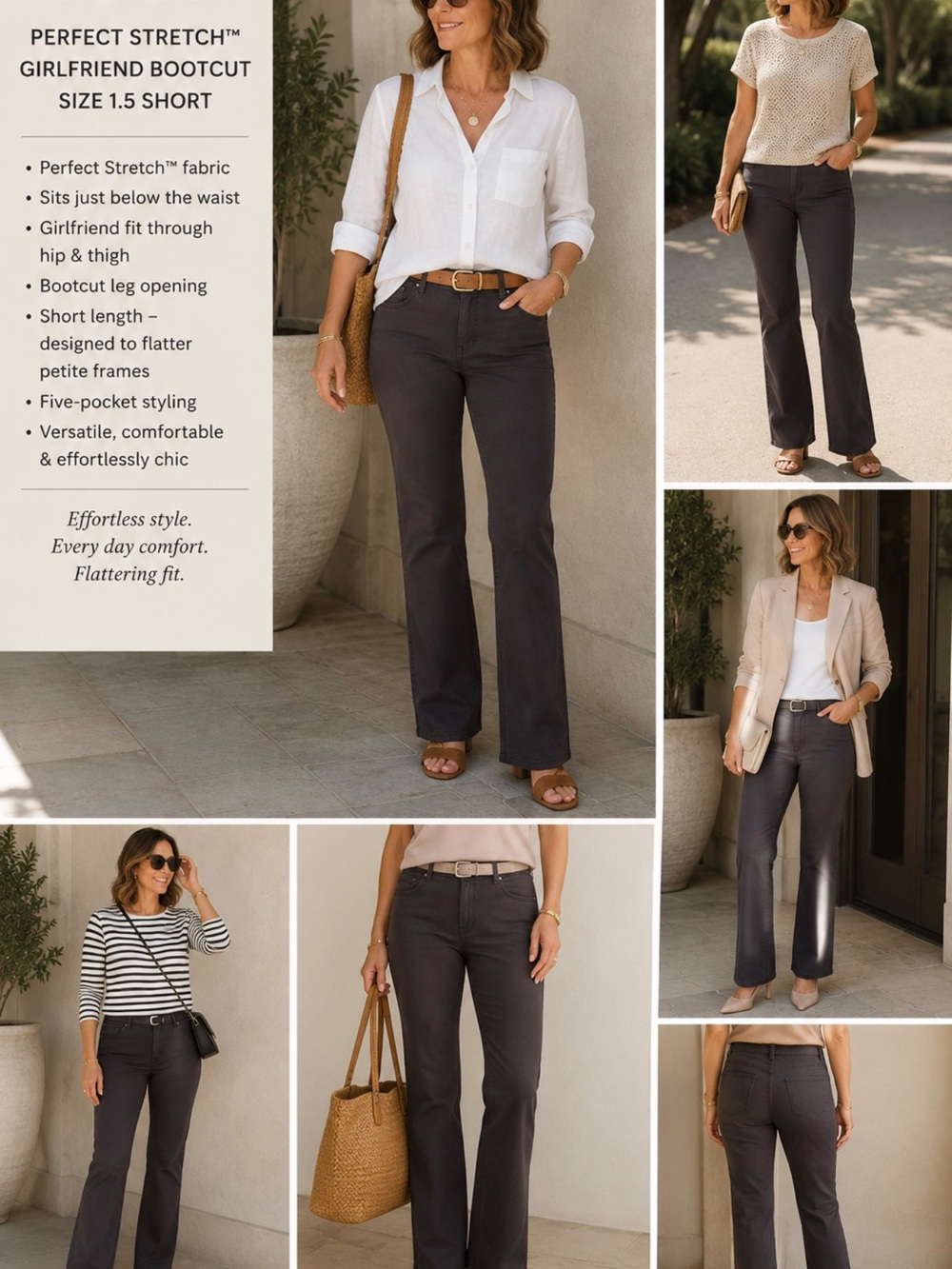 Chico's Perfect Stretch Girlfriend Bootcut Pants in Dark Brown size 10